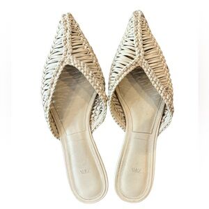 Zara Woven Straw Pointed Flats Mules